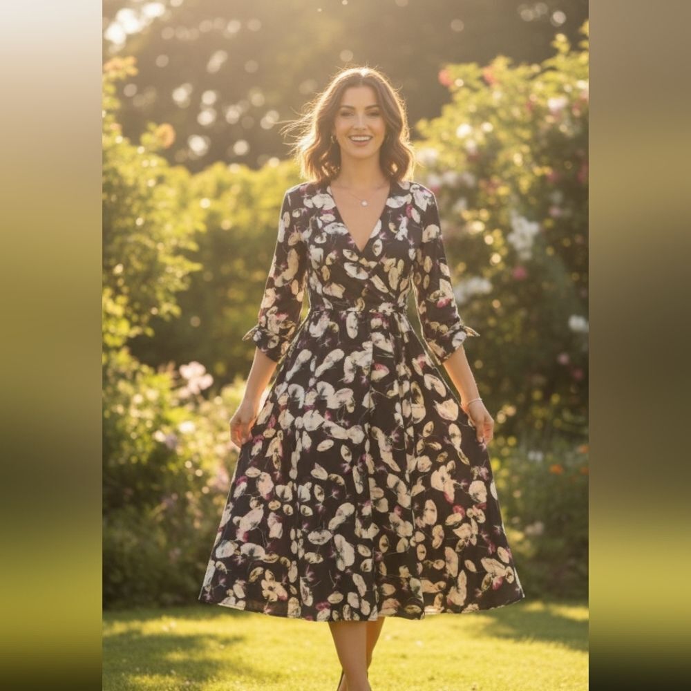 NWT Lindy Bop Black Floral swing dress S